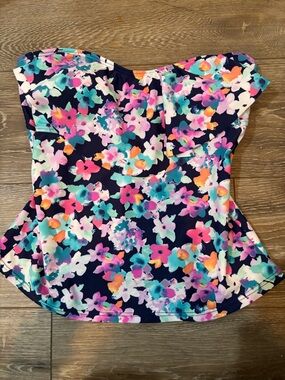 SO Floral Strapless Swim Top in Navy and Multi